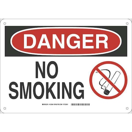 Danger No Smoking Sign, 10 H, 14 In W, Fiberglass, Rectangle, English, 132004
