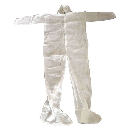 Hooded Disposable Coveralls, 25 PK, White, Polypropylene, Zipper