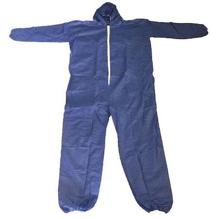 Hooded Disposable Coveralls, 25 PK, Blue, Polypropylene, Zipper