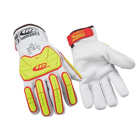 Hi-Vis Cut Resistant Impact Gloves, A5 Cut Level, Uncoated, 2XL, 1 PR
