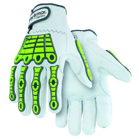 Hi-Vis Cut Resistant Impact Gloves, A8 Cut Level, Uncoated, XL, 1 PR