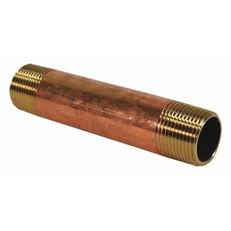 Red Brass Pipe Nipple,No Lead,3/4x12