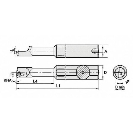 Indexable Boring Bar, FCBI2506251255R, 3-3/4 In L, Carbide, Triangle Insert Shape