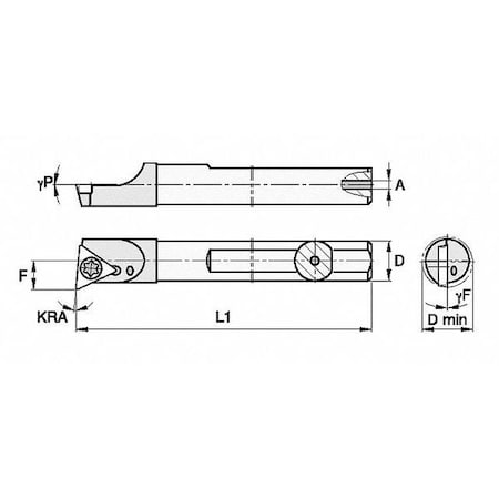 Indexable Boring Bar, QCBI37565R, 6 In L, Carbide, Triangle Insert Shape