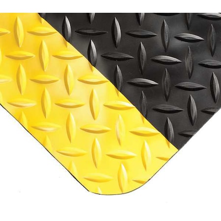Antifatigue Runner, Black/Yellow, 14 Ft. L X 2 Ft. W, PVC Surface With Nitrile Infused Sponge