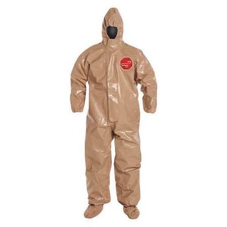 Hooded Chemical Resistant Coveralls, Tan, Adhesive