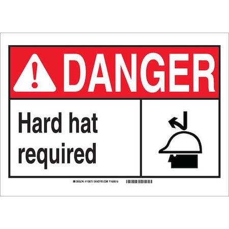 Danger Sign, 10Hx14W, Sticking Poly, Legend: Hard Hat Required
