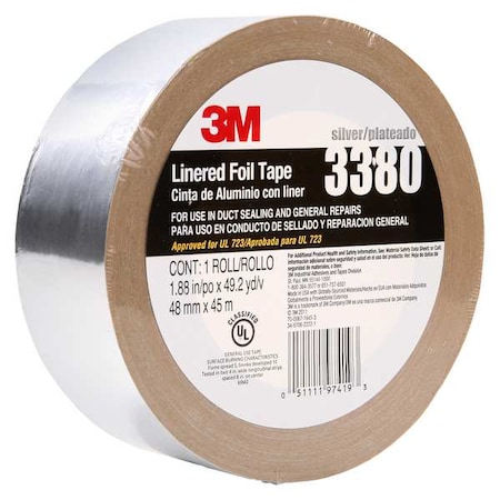 Foil Tape With Liner,1-7/8inx49yd,Silver