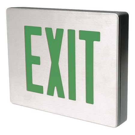 Exit Sign,Grn Ltrs,Bk Hsg,Brshedalumstcl