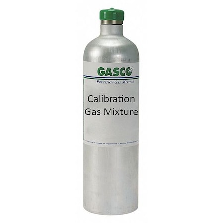 Calibration Gas, Carbon Monoxide, Hydrogen Sulfide, Methane, Nitrogen, Oxygen, 34 L, +/-5% Accuracy