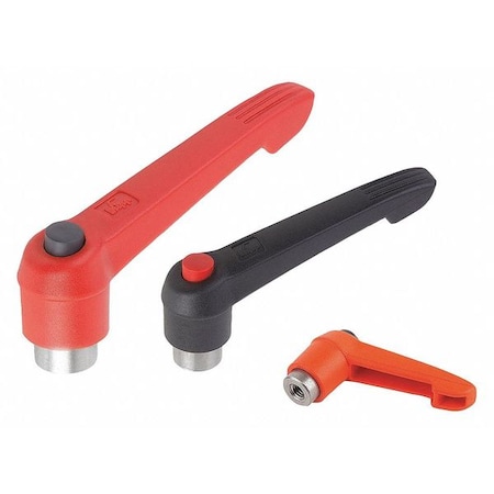 Adjustable Handle W Push Button, Sz: 1, 10-24, Plastic Black, Comp: Stainless Steel, Button: Red