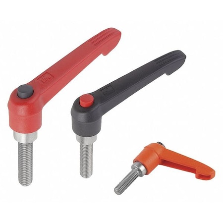 Adjustable Handle W Push Button, Sz: 5, 5/8-11X40, Plastic Red, Comp: Stainless Steel, Button: Black