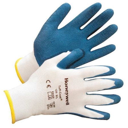 Natural Rubber Latex Coated Gloves, Palm Coverage, Blue/White, 2XL, PR