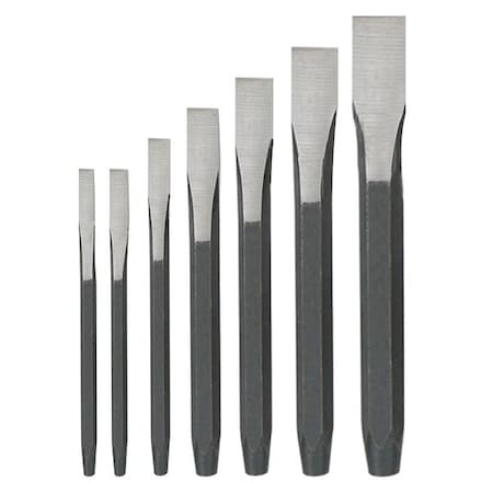 Cold Chisel Set, 1/4 To 7/8 In, Steel 7 Piece