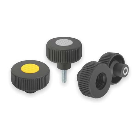 Knurled Knob Size: 2, D1= 50 D=3/8-16X40 , Form: L, Thermoplastic Black , Comp: Steel, Cap: Black