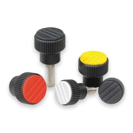 Knurled Knob, Thermoplastic, Black, D= 10-32, D1= 21, H= 22, Comp: Stainless Steel, Cap: Black