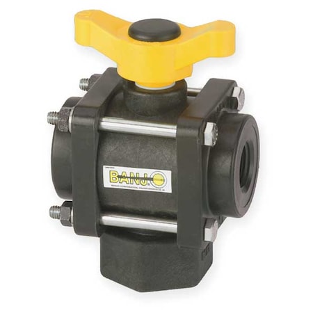 3/4 FNPT Polypropylene Ball Valve 3-Way, Body Style: Inline