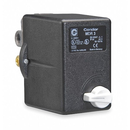 Pressure Switch, (1) 3/8 In FNPT, (3) 1/4 In FNPT, (4) Port, 3PST, 60 To 232 Psi, Standard Action