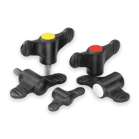 Wing Grip D=M08X30 A=75, H=35,6, Form: L, Plastic Black, Comp: Steel, Blue-Passivated