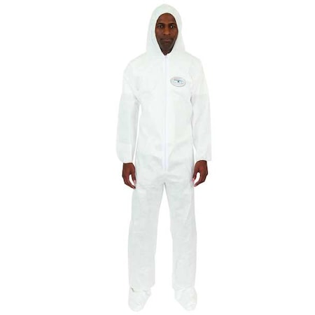 Hooded Disposable Coveralls, 25 PK, White, Laminated Nonwoven, Zipper