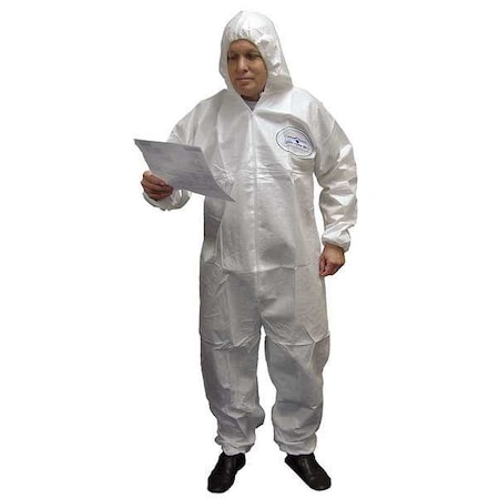 Hooded Disposable Coveralls,3XL,25 PK,White,Laminated Nonwoven,Zipper
