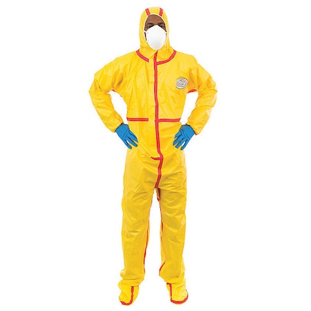 Hooded Chemical Resistant Coveralls, Yellow, Zipper