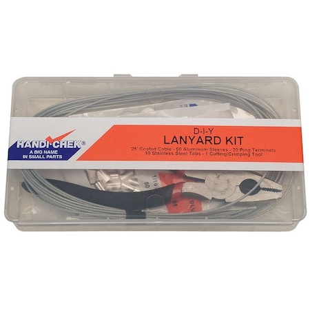 Do It Yourself Lanyard Assembly Kit, 25 Ft, 3/64 In Pin Dia., Galvanized, Nylon Coated