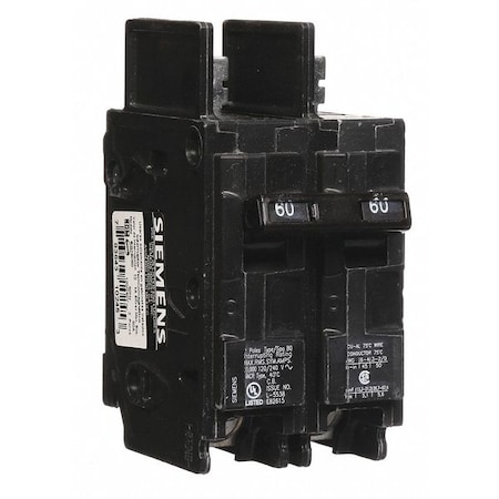 Miniature Circuit Breaker, 60 A, 120/240V AC, 2 Pole, Bolt On Mounting Style, BQ Series