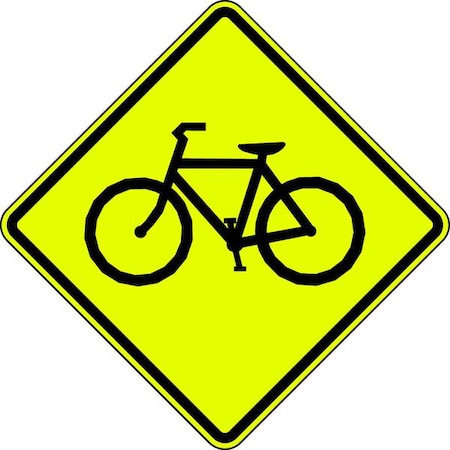 Bike Crossing Pictogram Traffic Sign, 30 In Height, 30 In Width, Aluminum, Diamond, No Text