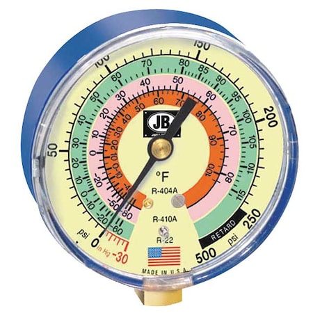 Gauge,3-1/8 In Dia,Low Side,Blue,500 Psi