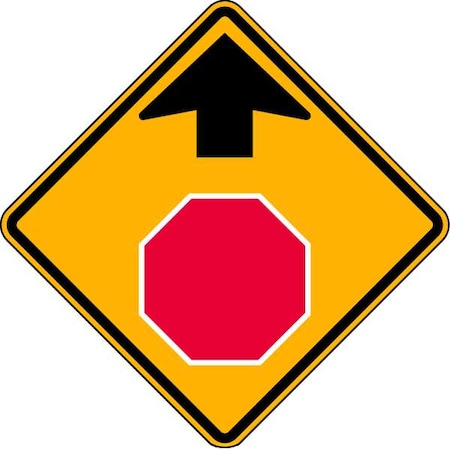 Stop Sign Ahead Pictogram Sign, 30 W, 30 H, No Text, Aluminum, Yellow