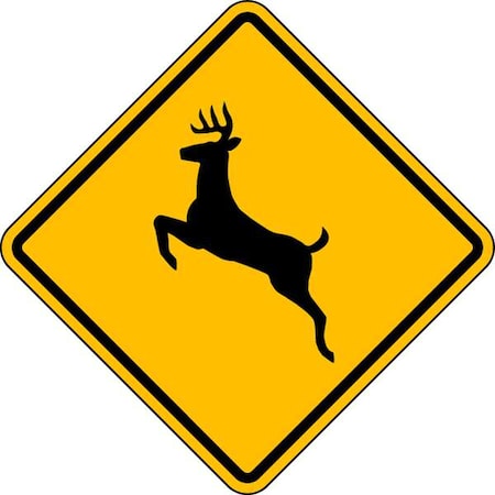 Deer Crossing Pictogram Traffic Sign, 24 In H, 24 In W, Aluminum, Diamond, No Text, W11-3-24DA