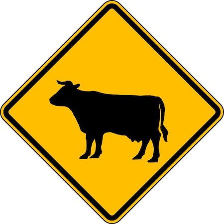 Cattle Crossing Pictogram Traffic Sign, 24 In H, 24 In W, Aluminum, Diamond, No Text, W11-4-24HA
