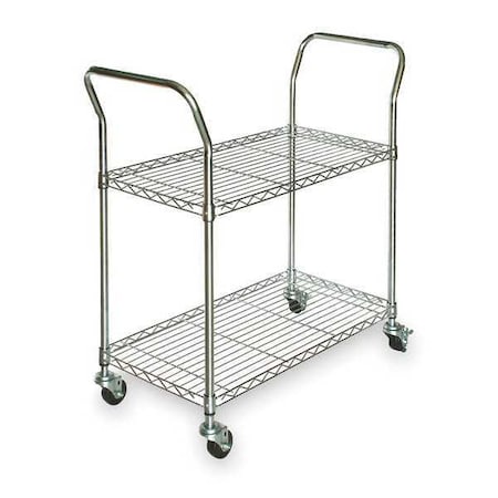 Wire Cart, 2 Shelf,Chrome,41x18x39 In.