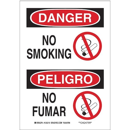 No Smoking Sign, 14 In H, 10 W,  Rectangle, English, Spanish, 38478