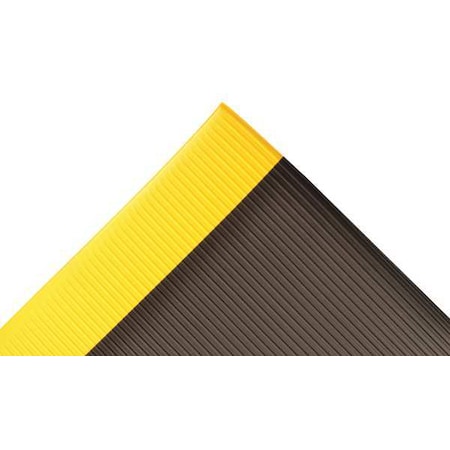 Antifatigue Mat, Black/Yellow, 6 Ft. L X 2 Ft. W, PVC, Corrugated Surface Pattern, 1/2 Thick