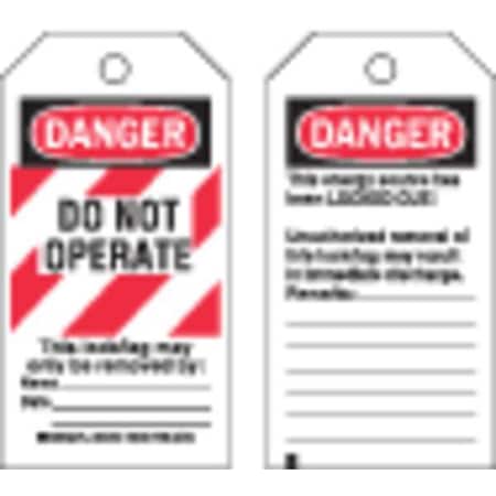 Danger Tag, Danger - Do Not Operate, Polyester, Write-On Surface, 5 3/4 In High, 3 In Wide, 25 Pack