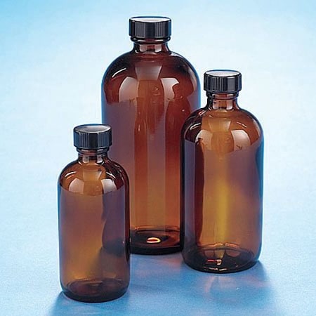 Boston Round Glass Bottle,Amber,PK12