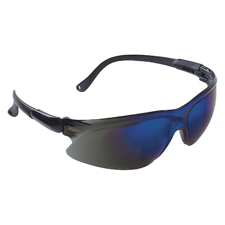 Safety Glasses, Wraparound Blue Mirror Polycarbonate Lens, Scratch-Resistant