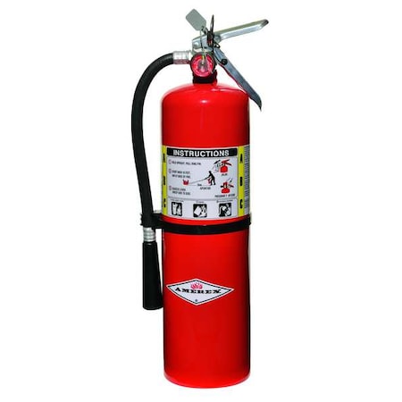Fire Extinguisher, Class ABC, UL Rating 4A:80B:C, Rechargeable, 10 Lb Capacity, 21 Ft Range