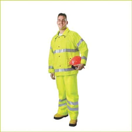 2-Piece Rainsuit With Hood, Jacket/Bib Overall, Class 3, Type R, Hi-Vis Yellow/Green, Size L/XL