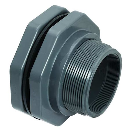 Bulkhead Tank Fitting, 1-1/2, PVC/EPDM, FPT X FPT