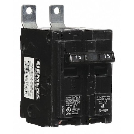 Miniature Circuit Breaker, 15 A, 120/240V AC, 2 Pole, Bolt On Mounting Style, BL Series