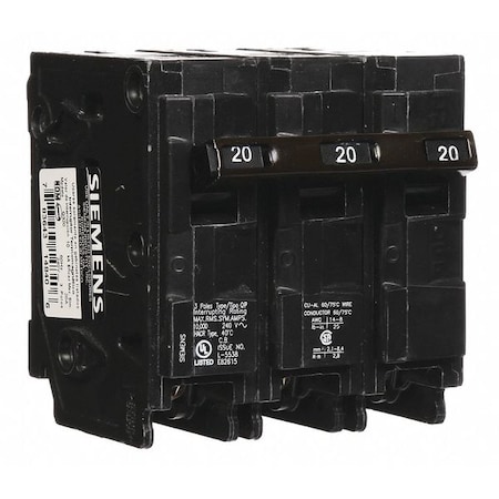 Miniature Circuit Breaker, 20 A, 240V AC, 3 Pole, Plug In Mounting Style, Q Series