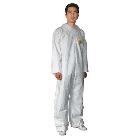 Collared Disposable Coveralls, 6 PK, White, Microporous Film Laminate, Zipper