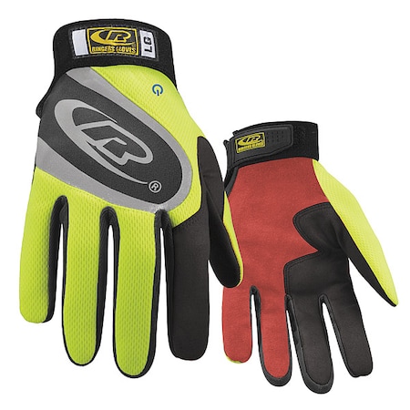 Mechanics Gloves, S, High-Visibility Yellow, Reinforced Split Palm, Mesh Spandex