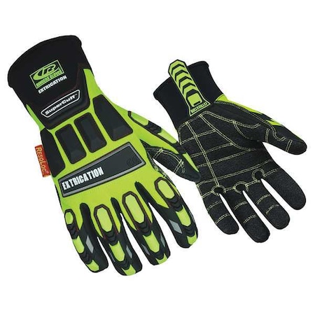 Hi-Vis Cut Resistant Impact Gloves, 3 Cut Level, Uncoated, 2XL, 1 PR