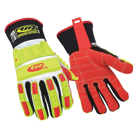 Hi-Vis Cut Resistant Impact Gloves, 3 Cut Level, Uncoated, M, 1 PR