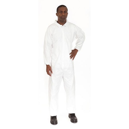 Disposable Coveralls, 25 PK, White, Microporous Fabric, Zipper