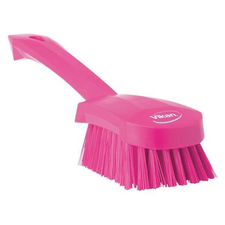 3 In W Scrub Brush, Stiff, 5 57/64 In L Handle, 4 1/2 In L Brush, Pink, Plastic, 10 In L Overall